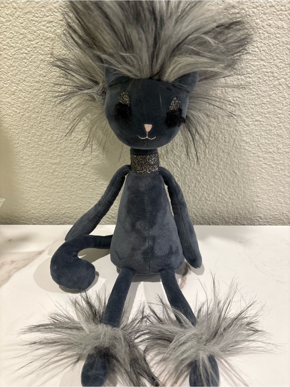 Jellycat Charcoal Gray Plush Cat with Fluffy Faux-Fur Mane